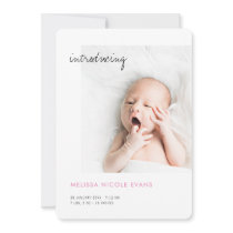 Simple Modern Photo Pink Baby Girl Birth Announcement