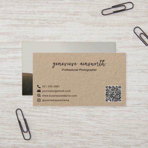 Simple Modern Photo QR Code Elegant Rustic Business Card