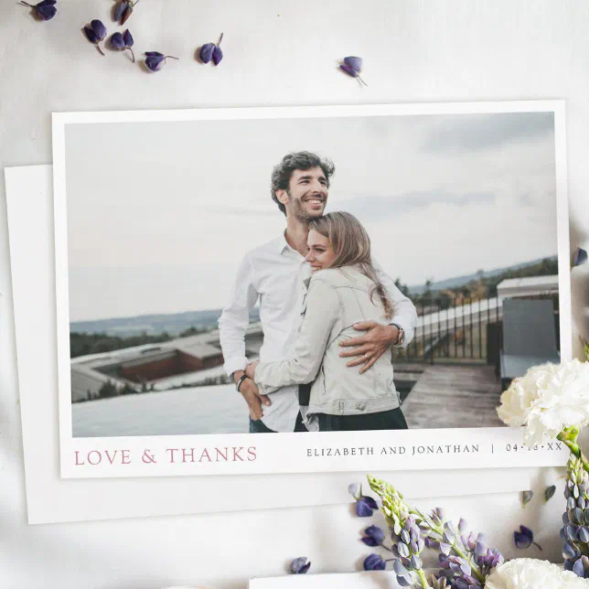 Simple Modern Photo Rose Gold Wedding Thank You Card | Zazzle