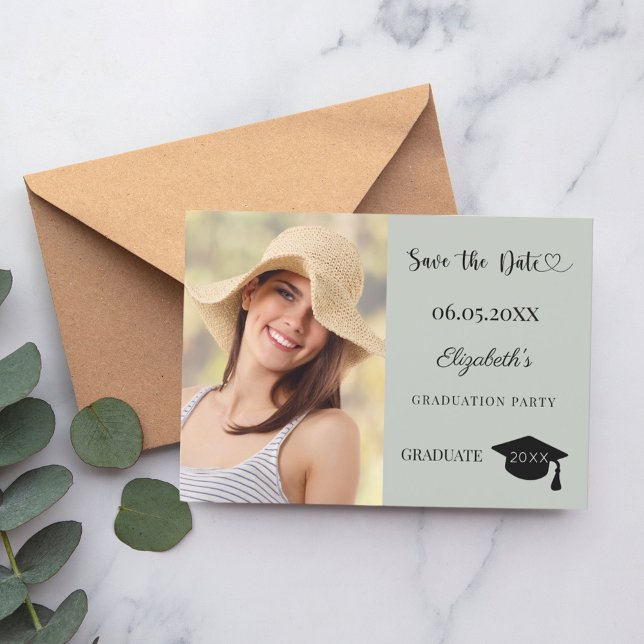 Simple modern photo sage green Graduation Save The Date (Creator Uploaded)