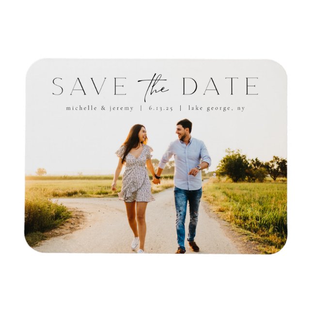 Simple Modern Photo Save the Date Thin Magnet (Horizontal)