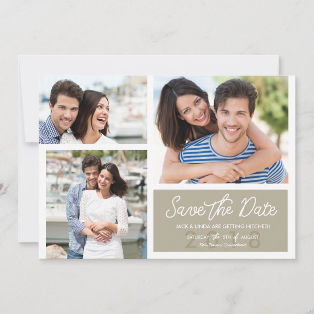 Simple Modern Photo Save the Dates in Ecru Date (Front)