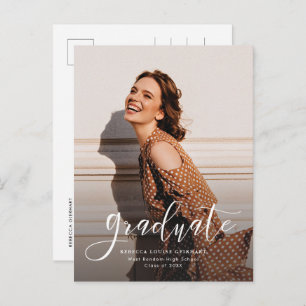 Simple Modern Photo Script Graduation Announcement Postcard