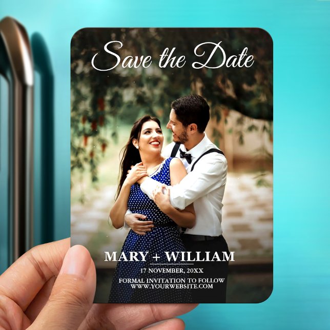 Simple modern photo script save the date wedding magnet (Creator Uploaded)