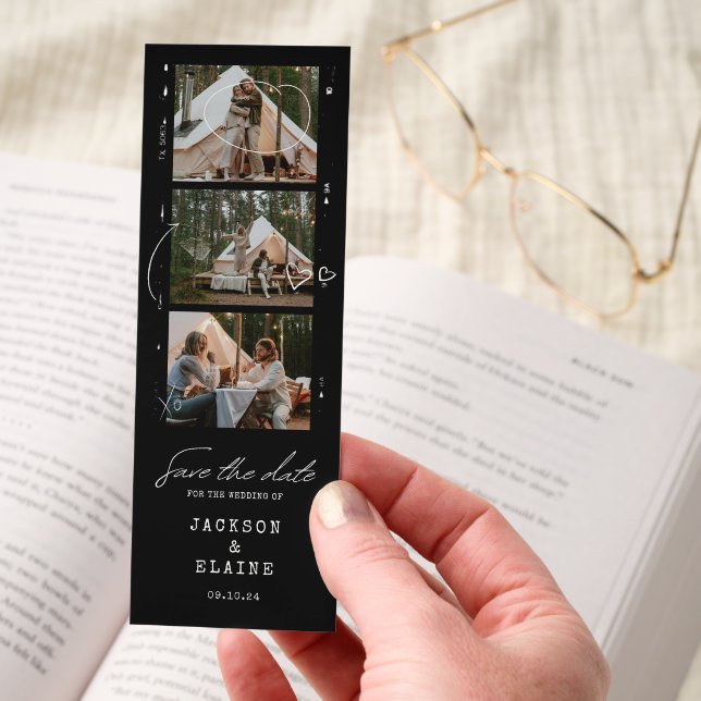 Simple Modern Photo Strip Wedding Save the Date Bookmarks (Hand)