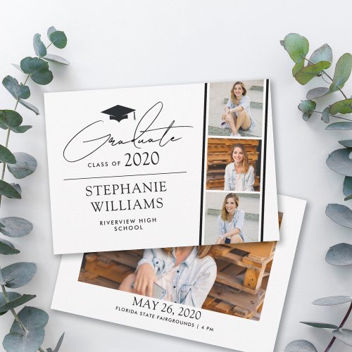 Simple Modern Photo Strip White Graduation Announcement