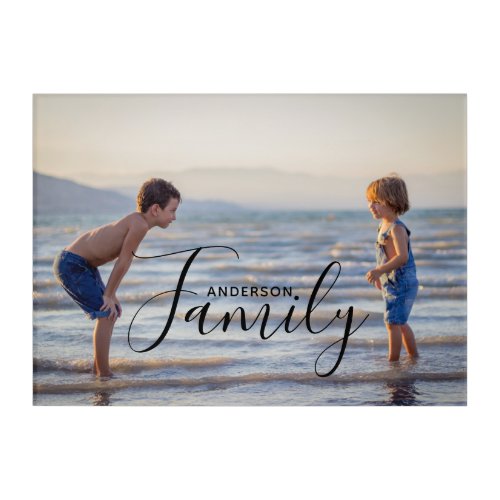 Simple Modern Photo Template Custom Family Name Acrylic Print