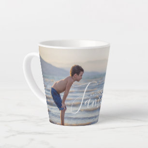 Simple Modern Photo Template Custom Family Name Latte Mug