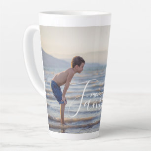 Simple Modern Photo Template Custom Family Name Latte Mug