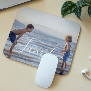 Simple Modern Photo Template Custom Family Name Mouse Pad