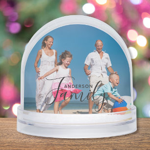 Simple Modern Photo Template Custom Family Name Snow Globe