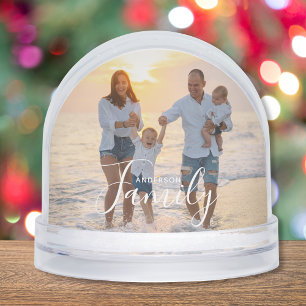 Simple Modern Photo Template Custom Family Name Snow Globe