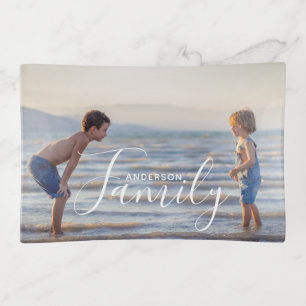Simple Modern Photo Template Custom Family Name Trinket Tray
