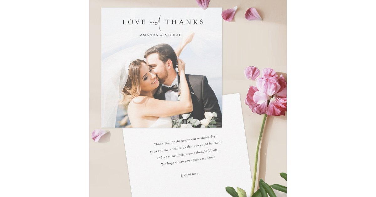 Simple Modern Photo Thank You Wedding Card | Zazzle