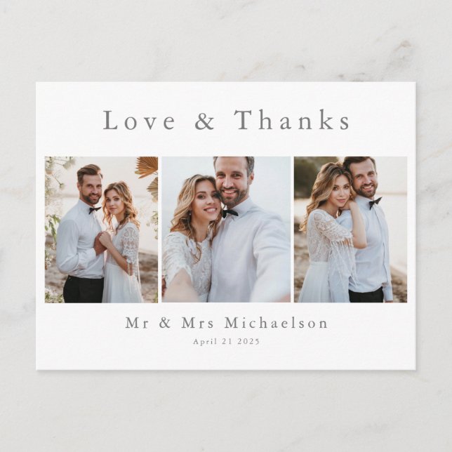 Simple Modern Photo Thank You Wedding Card (Front)