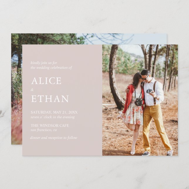 Simple Modern Photo Wedding Champagne Invitation (Front/Back)