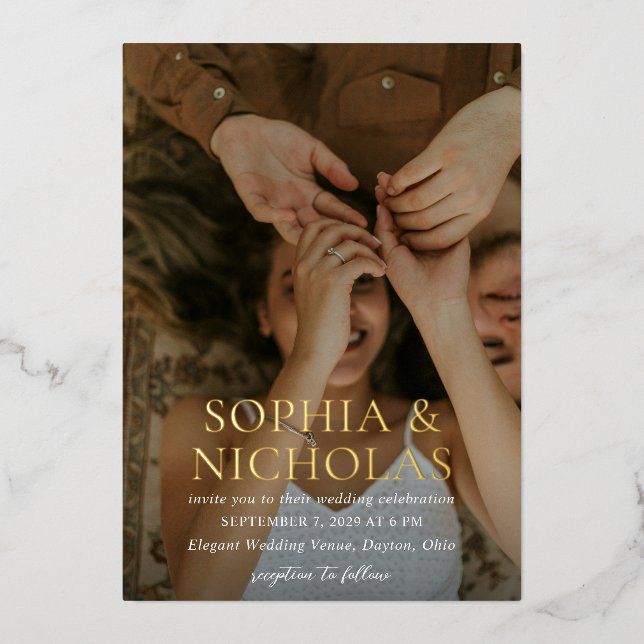 Simple Modern Photo Wedding Foil Invitation (Front)