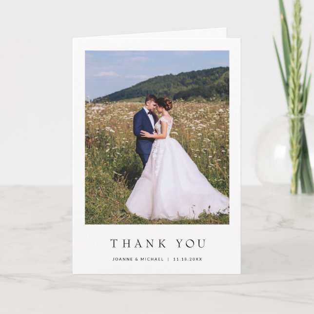 Simple Modern Photo Wedding Folded Thank You Card (Front)