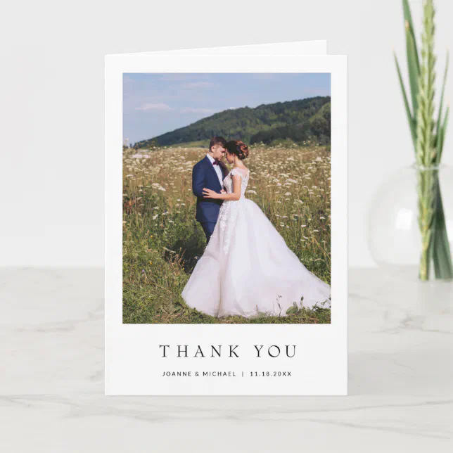 Simple Modern Photo Wedding Folded Thank You Card | Zazzle