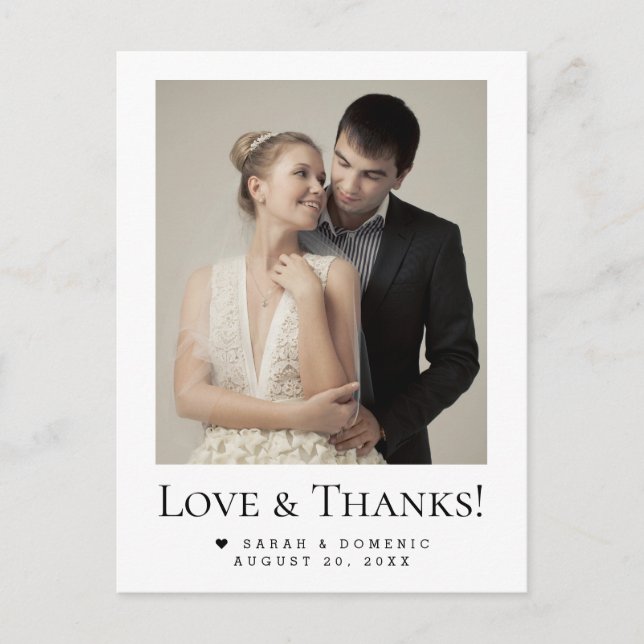 Simple Modern Photo Wedding Love & Thanks Custom Postcard (Front)