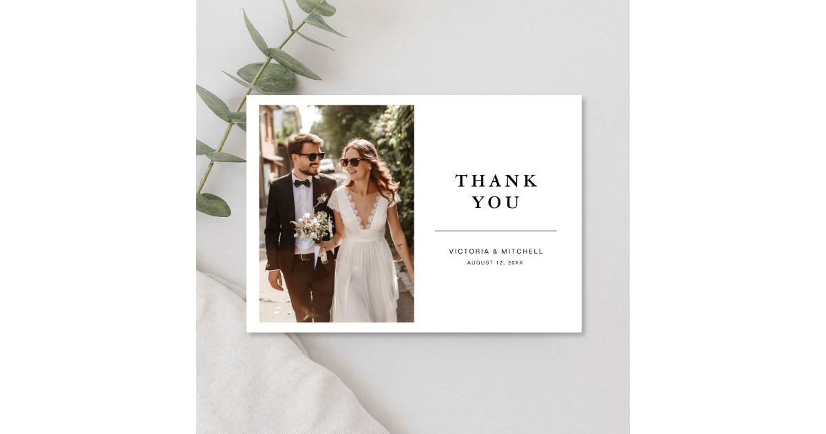 Simple Modern Photo Wedding Thank You Card | Zazzle