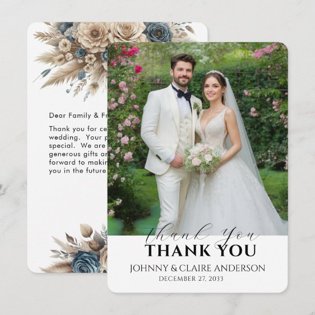 Simple Modern Photo Wedding Thank You Card Message (Front/Back)