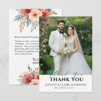 Simple Modern Photo Wedding Thank You Card W Note
