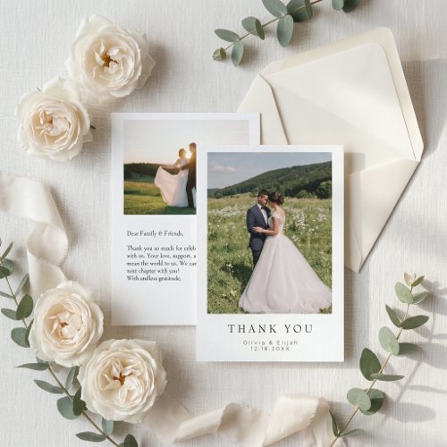 Simple Modern Photo Wedding Thank You Card W Note