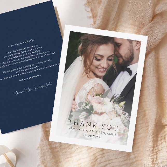 Simple Modern Photo Wedding Thank You Note Card (Simple Modern Photo Wedding Thank You Note Card)