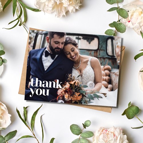 Simple Modern Photo Wedding Thank You Postcard