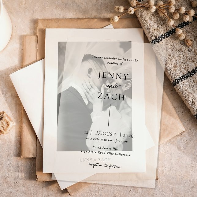 Simple Modern Photo Wedding Vellum Invitations (Creator Uploaded)
