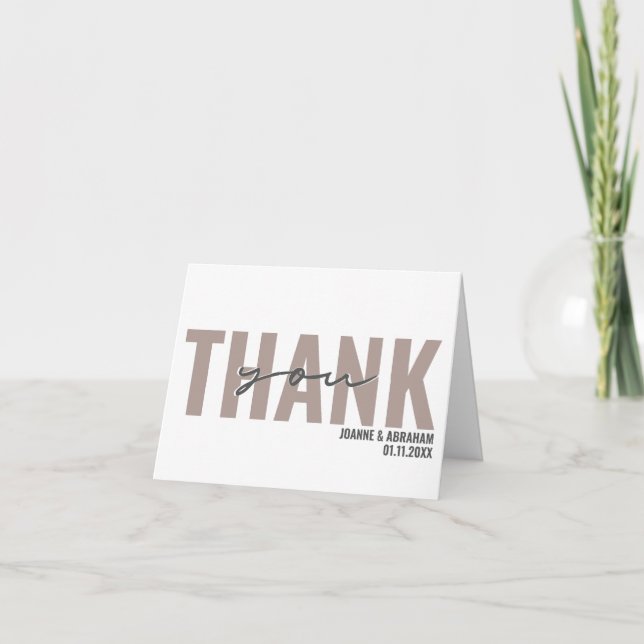 Simple Modern Photo Wedding White &  Brown Letterpress Thank You Card (Front)