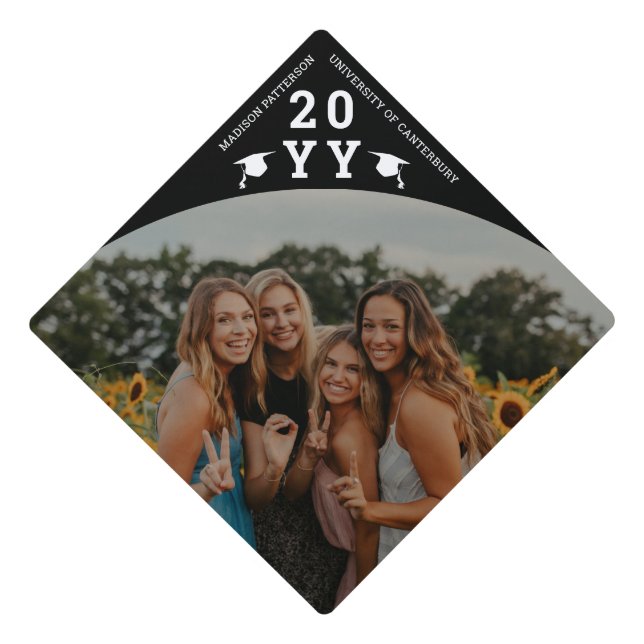 Simple Modern Photo Year Black Graduation Cap Topper (Front)