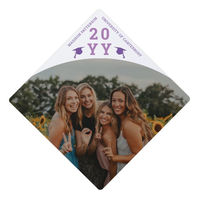Simple Modern Photo Year Purple Graduation Cap Topper (Front)