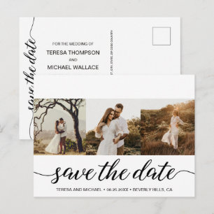 Simple Modern Photos Save the Date Script Wedding Postcard