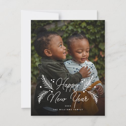 Simple Modern Pine Berry Full Photo Holiday Card