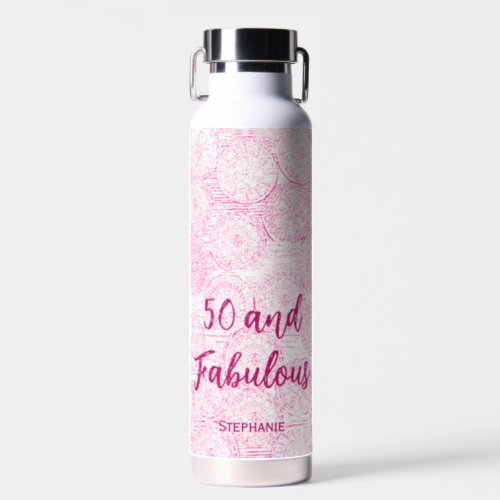 Simple modern pink 50 and fabulous water bottle