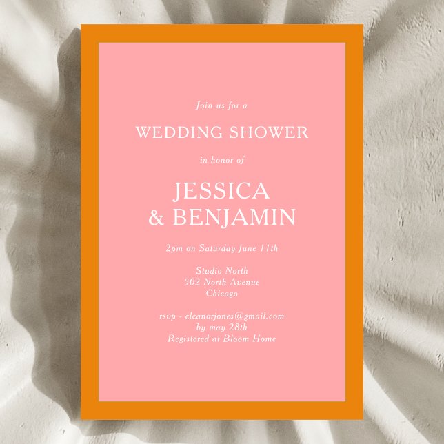 Simple Modern Pink and Orange Bridal Shower Invitation (Creator Uploaded)
