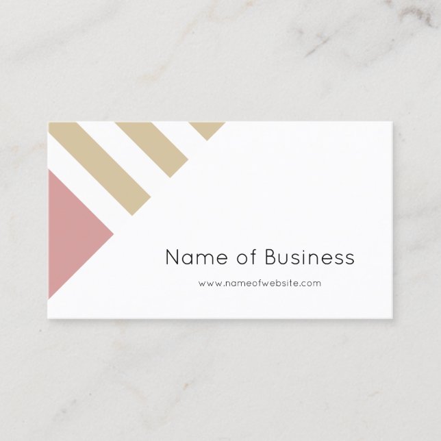 Simple Modern Pink and Tan Stripes Business Card (Front)