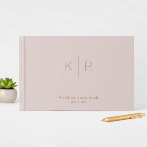 Simple Modern Pink Beige Monogram Wedding Guest Book