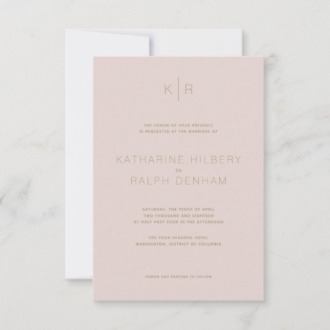 Simple Modern Pink Beige Wedding Invitation (Front)