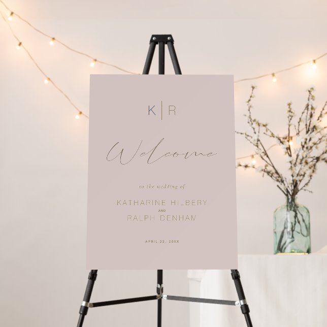Simple Modern Pink Beige Wedding Welcome Sign (In Situ (Stand))