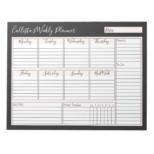 Simple Modern Pink Black Weekly Custom Planner Notepad