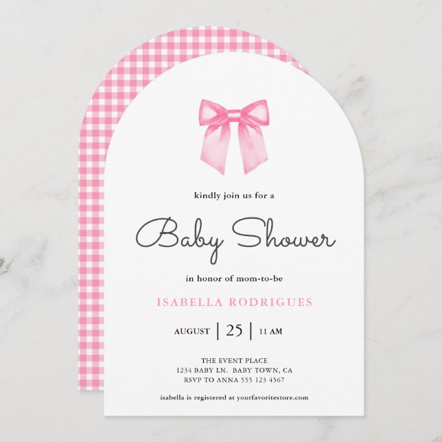 Simple Modern Pink Bow Baby Shower Invitation (Front/Back)