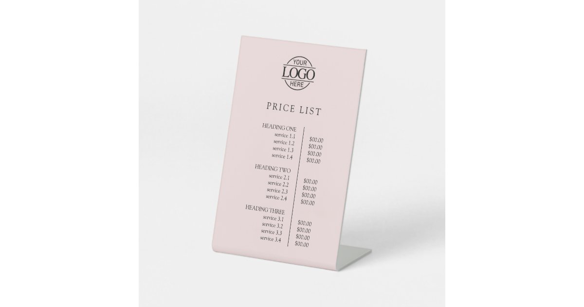Price Menu Sign Simple Modern Pink Business Logo Menu Price List Pedestal Sign | Zazzle
