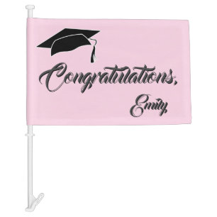 Simple Modern Pink Congratulations Graduation Car Flag