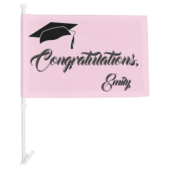 Simple Modern Pink Congratulations Graduation Car Flag (Front)