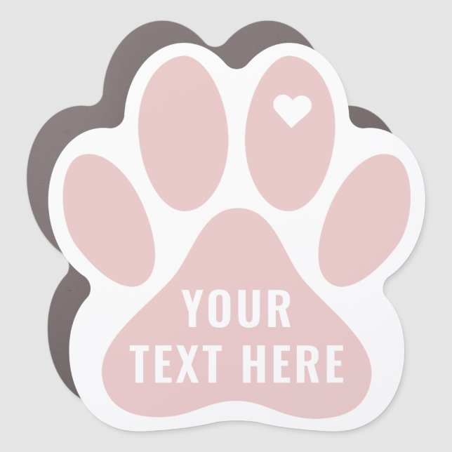 Simple Modern Pink Custom Pet Paw with Heart Car Magnet (Front)