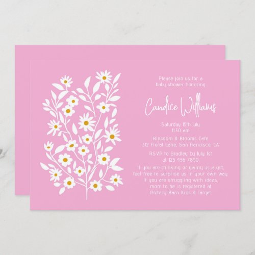 Simple Modern Pink Floral Couples Baby Shower Invitation