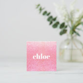 Simple Modern Pink Glitter Makeup Artist Square Business Card (Standing Front)